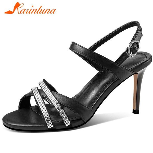 female high heels sandals open toe rhinestone buckle strap women summer classic genuine leather shoes, Black
female high heels sandals open toe rhinestone buckle strap women summer classic genuine leather shoes, Black