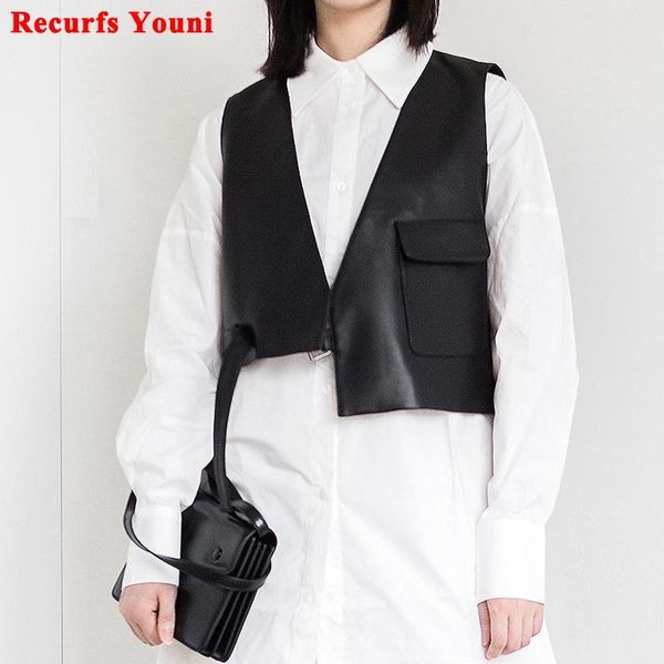 women's vests women chic asymmetrical short waistcoat femme genuine leather fashion loose thin sleeveless jacket mujer v-neck big pocke, Black;white
women's vests women chic asymmetrical short waistcoat femme genuine leather fashion loose thin sleeveless jacket mujer v-neck big pocke, Black;white