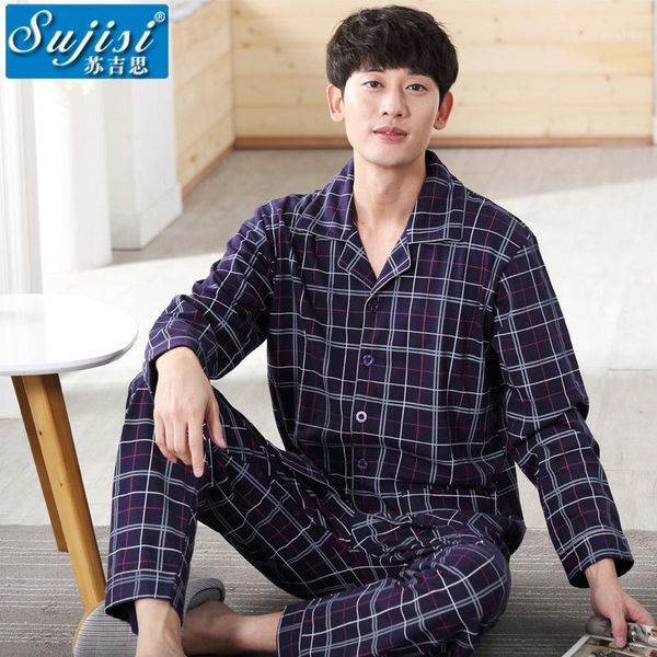 men's sleepwear classic lattice men pajamas pure cotton long sleeve homewear male breathable comfort pyjamas man turn-down collar, Black;brown
men's sleepwear classic lattice men pajamas pure cotton long sleeve homewear male breathable comfort pyjamas man turn-down collar, Black;brown