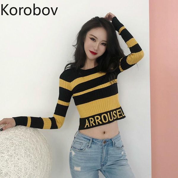women's sweaters korobov autumn korean letter knitted chic long sleeve vintage striped pullover crop sueter mujer 78266, White;black
women's sweaters korobov autumn korean letter knitted chic long sleeve vintage striped pullover crop sueter mujer 78266, White;black