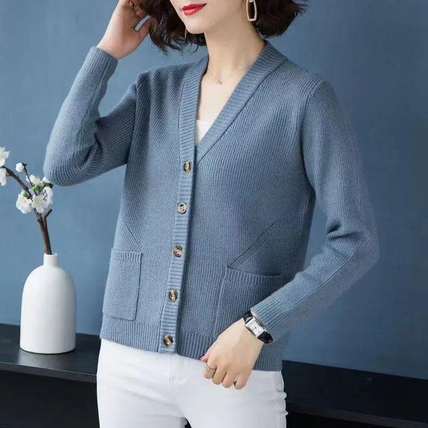 women's knits & tees fall single-breasted sweater solid color long sleeve loose pullover v-neck ladies harajuku cropped, White
women's knits & tees fall single-breasted sweater solid color long sleeve loose pullover v-neck ladies harajuku cropped, White