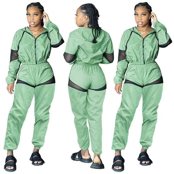 yf8052 women's fashion casual hooded mesh splicing sports waterproof two-piece set, Gray
yf8052 women's fashion casual hooded mesh splicing sports waterproof two-piece set, Gray