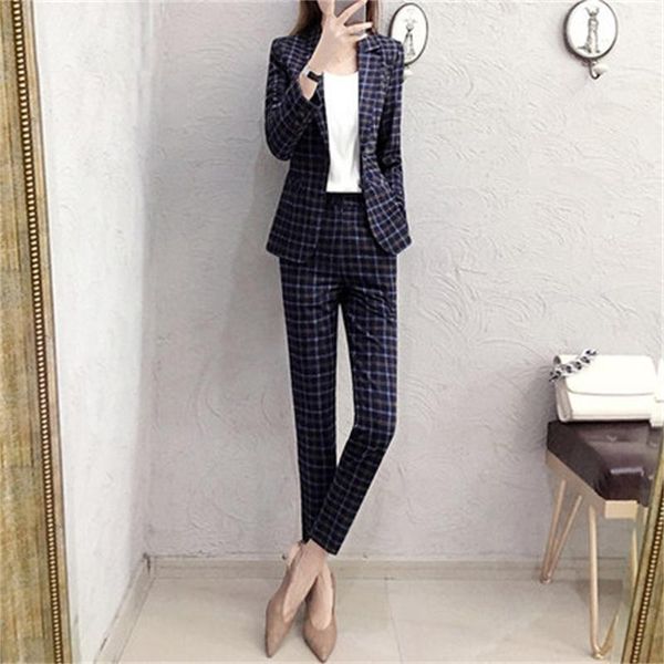 fashion plaid suit female high-end temperament slim small + pants two-piece women professional wear women's two piece, White
fashion plaid suit female high-end temperament slim small + pants two-piece women professional wear women's two piece, White