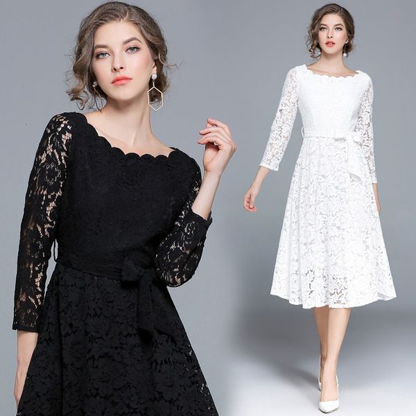 2021 autumn style fashion lace collar dress straight neck waist dress medium skirt, Black;gray
2021 autumn style fashion lace collar dress straight neck waist dress medium skirt, Black;gray