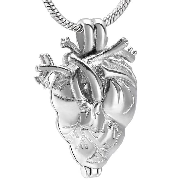 pendant necklaces k10000 anatomical heart cremation jewelry for ashes stainless steel keepsake memorial urn necklace pet/human, Silver