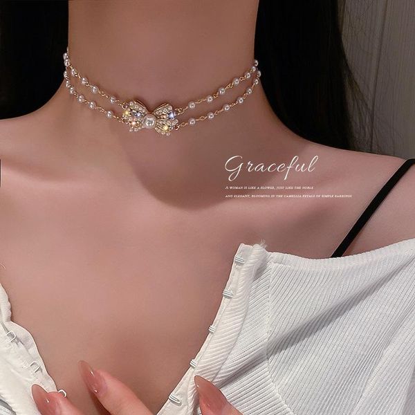 chains fashion korea entry lux designed double layers bowknot choker necklace women rhinestone pearl chain for by-380, Silver
chains fashion korea entry lux designed double layers bowknot choker necklace women rhinestone pearl chain for by-380, Silver