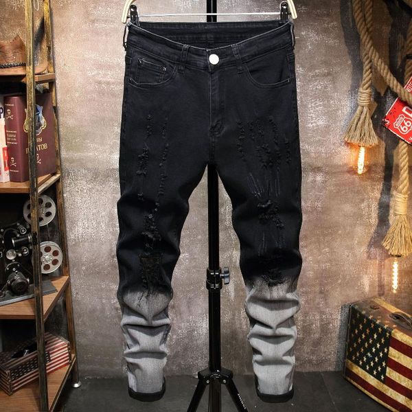 men's jeans designer men 2021 stretch hit color stitching frayed ripped hole feet pants trendy male streetwear denim trousers, Blue
men's jeans designer men 2021 stretch hit color stitching frayed ripped hole feet pants trendy male streetwear denim trousers, Blue