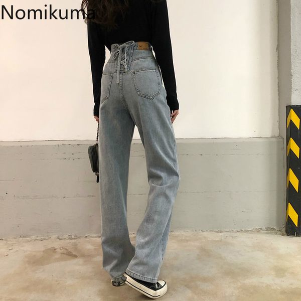 nomikuma arrival high waist jeans solid color back lace up denim pants women casual loose trousers korean pantalones 3c002 210514, Black;white
nomikuma arrival high waist jeans solid color back lace up denim pants women casual loose trousers korean pantalones 3c002 210514, Black;white
