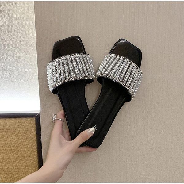 slippers flat women's pearl bling summer shoes woman square toe non slip pu crystal elegant ladies fashion slide female, Black
slippers flat women's pearl bling summer shoes woman square toe non slip pu crystal elegant ladies fashion slide female, Black
