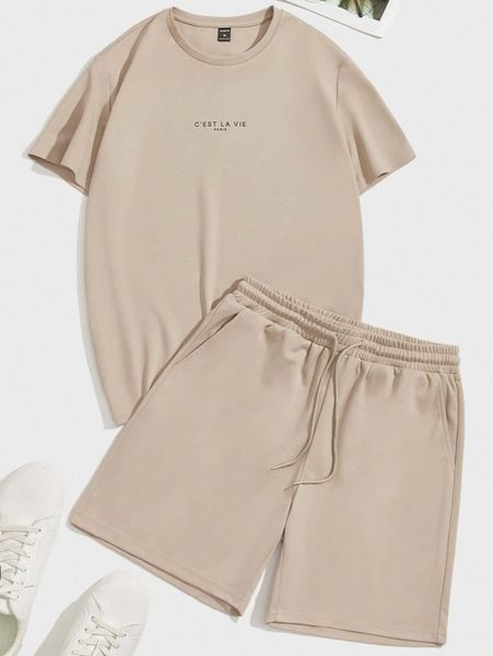 men slogan graphic tee & track shorts set w6ei#, Gray
men slogan graphic tee & track shorts set w6ei#, Gray