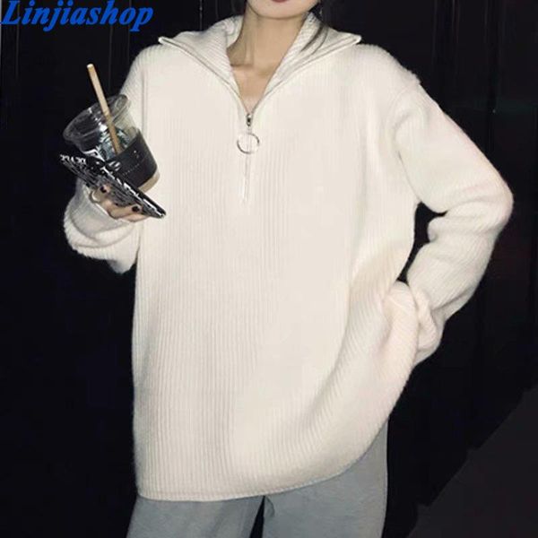 spring women sweater turtleneck solid white knitted casual pullover korean long sleeve female oversized women's sweaters, White;black
spring women sweater turtleneck solid white knitted casual pullover korean long sleeve female oversized women's sweaters, White;black
