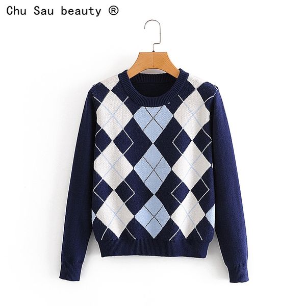 autumn winter women vintage college style round neck diamond plaid long sleeve pullover knitted sweater 210514, White;black
autumn winter women vintage college style round neck diamond plaid long sleeve pullover knitted sweater 210514, White;black