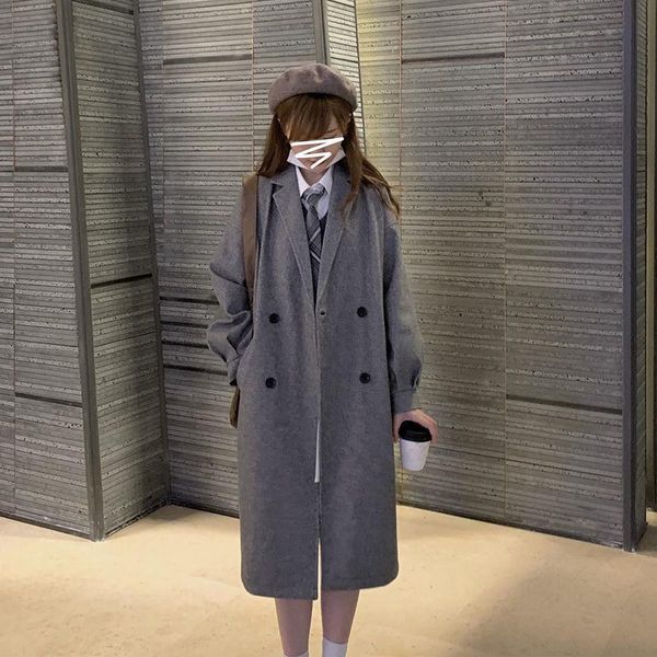 women's wool & blends jacket women coat female gray double breasted long veste manteau femme, Black
women's wool & blends jacket women coat female gray double breasted long veste manteau femme, Black