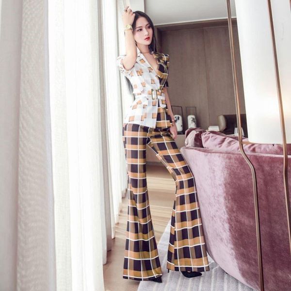 women's two piece pants 2pcs tweed women elegant plaid print dress suit set lady office wear blazer wide leg, White
women's two piece pants 2pcs tweed women elegant plaid print dress suit set lady office wear blazer wide leg, White