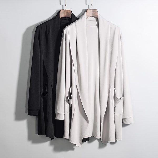 men's sweaters solid color high street windbreaker spring and autumn medium long shawl cloak cardigan coat, White;black
men's sweaters solid color high street windbreaker spring and autumn medium long shawl cloak cardigan coat, White;black
