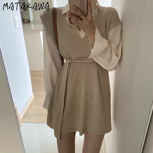 matakawa solid color loose sleeveless femme robe korean chic simple vestidos v-neck long knitted sweater vest dresses for women 210513, Black;gray
matakawa solid color loose sleeveless femme robe korean chic simple vestidos v-neck long knitted sweater vest dresses for women 210513, Black;gray