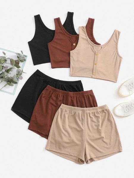 3pcs notched neck crop tank with 3pcs shorts h0hc#, White
3pcs notched neck crop tank with 3pcs shorts h0hc#, White