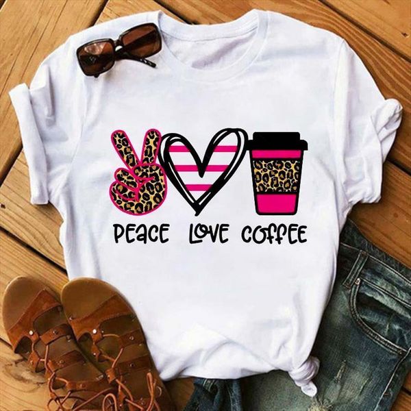 fashion leopard peace love womens coffee streetwear casual o neck summer female tee shirts, White
fashion leopard peace love womens coffee streetwear casual o neck summer female tee shirts, White
