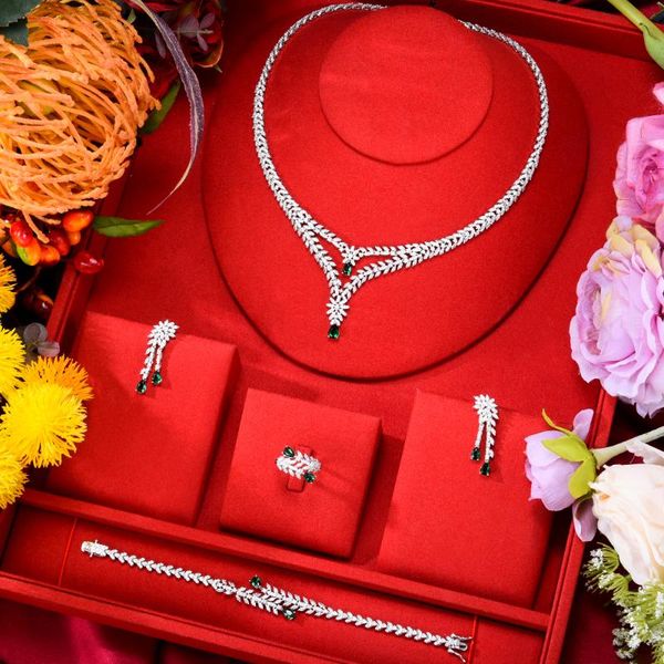 earrings & necklace blachette dubai noble exclusive exquisite zirconia bracelet earring ring 4pcs women bride wedding banquet jewelry set, Silver
earrings & necklace blachette dubai noble exclusive exquisite zirconia bracelet earring ring 4pcs women bride wedding banquet jewelry set, Silver