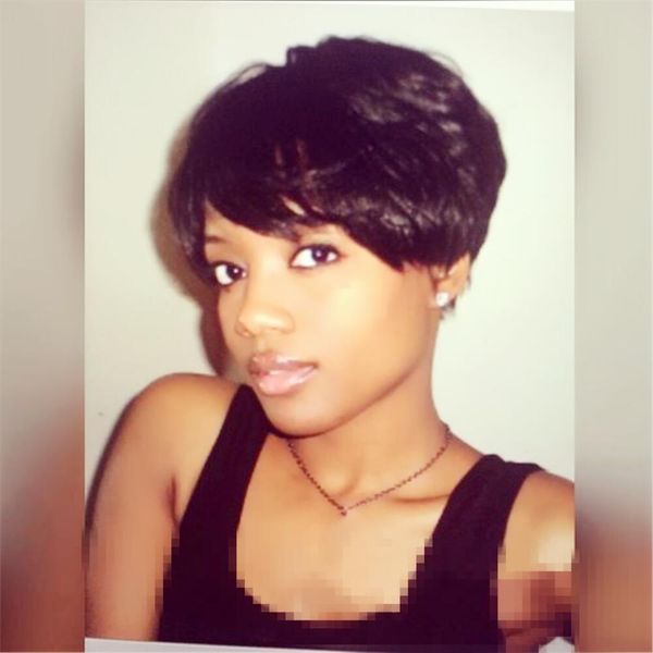 human hair short wig full machine made pixie cut hairstyles with bangs forblack women, Black;brown 
human hair short wig full machine made pixie cut hairstyles with bangs forblack women, Black;brown