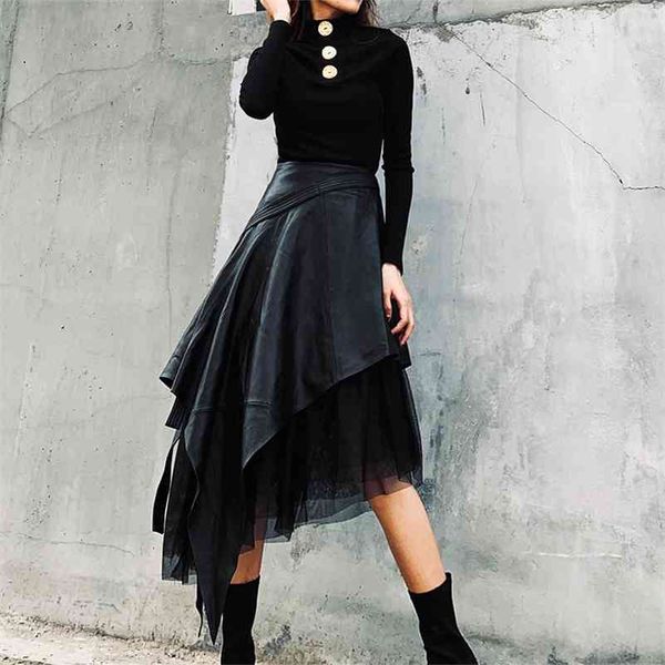lanmrem 2021 spring autumn new pu leather skirt in the long section of high waist a-line long irregular mesh skirt 19b-a444 210329, Black
lanmrem 2021 spring autumn new pu leather skirt in the long section of high waist a-line long irregular mesh skirt 19b-a444 210329, Black
