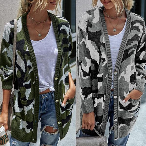 women autumn winter camouflage open front cardigan buttons long sweater coat women's jackets, Black;brown
women autumn winter camouflage open front cardigan buttons long sweater coat women's jackets, Black;brown