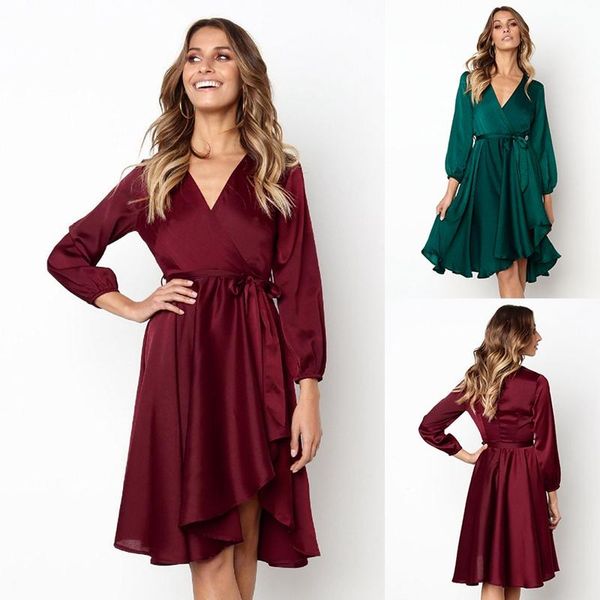 women dress v-neck long-sleeve lace-up midi casual summer clothing dresses female elegant, Black;gray
women dress v-neck long-sleeve lace-up midi casual summer clothing dresses female elegant, Black;gray