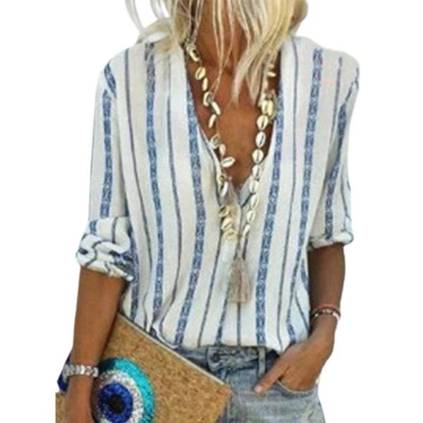 women's blouses & shirts fashion spring summer shirt women v neck long sleeve stripe casual jacket coat blouse, White
women's blouses & shirts fashion spring summer shirt women v neck long sleeve stripe casual jacket coat blouse, White