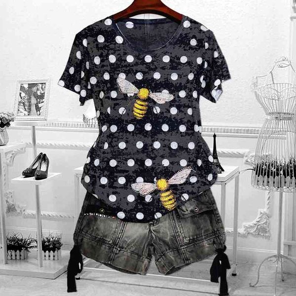 women's t-shirt drilling bee polka dot black t shirt women 4xl 2021 summer short sleeve graphic tees modis t loose tee femme v, White
women's t-shirt drilling bee polka dot black t shirt women 4xl 2021 summer short sleeve graphic tees modis t loose tee femme v, White