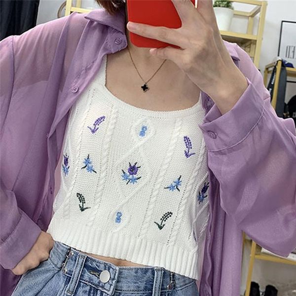 women's tanks & camis ladies knitted floral emboridery tank summer women backless crop streetwear female fashion vest, White
women's tanks & camis ladies knitted floral emboridery tank summer women backless crop streetwear female fashion vest, White