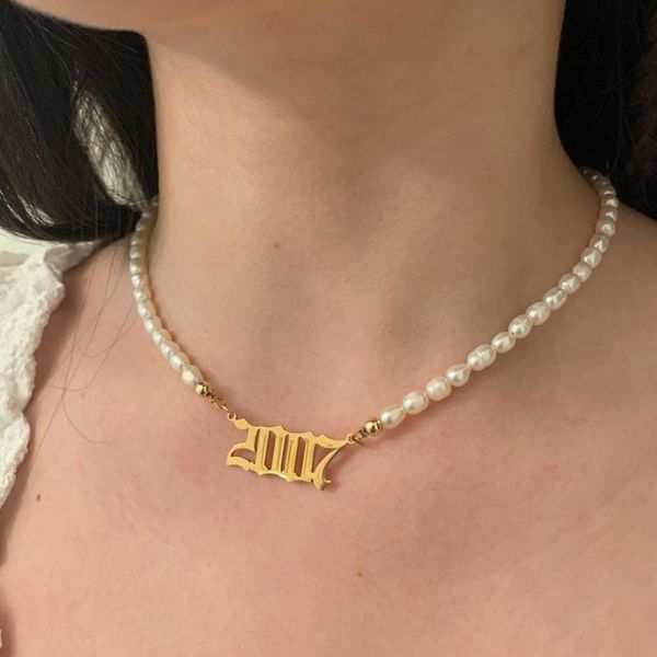 pendant necklaces gothic old english number imitation pearl choker chain birth year necklace collier femme minimalist jewelry, Silver
pendant necklaces gothic old english number imitation pearl choker chain birth year necklace collier femme minimalist jewelry, Silver