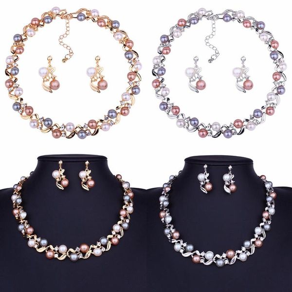 pendant necklaces imitation pearl jewelry set simulated double layer women earrings necklace bracelet sets for wedding, Silver
pendant necklaces imitation pearl jewelry set simulated double layer women earrings necklace bracelet sets for wedding, Silver
