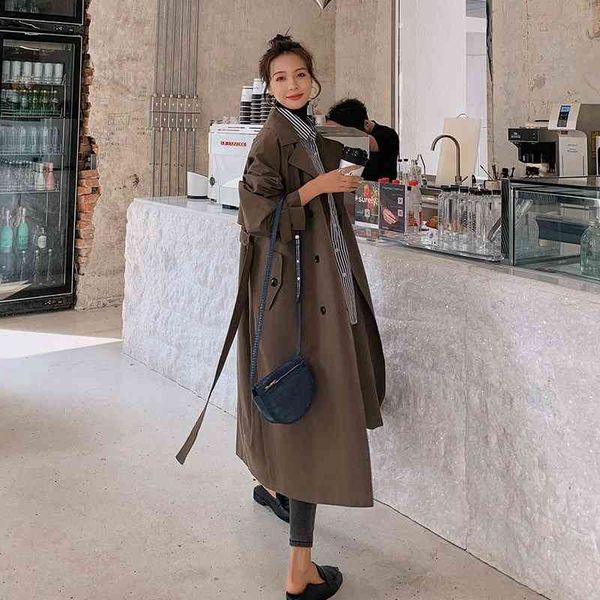 women's trench coats chocolate color windbreaker mid-length 2021 spring and autumn jacket korean style loose temperament long coat y324, Tan;black
women's trench coats chocolate color windbreaker mid-length 2021 spring and autumn jacket korean style loose temperament long coat y324, Tan;black