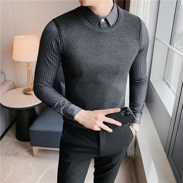men's sweaters plus size 4xl- autumn winter striped long sleeve spliced men clothing fashion fake-2pieces slim fit knit pullovers, White;black
men's sweaters plus size 4xl- autumn winter striped long sleeve spliced men clothing fashion fake-2pieces slim fit knit pullovers, White;black
