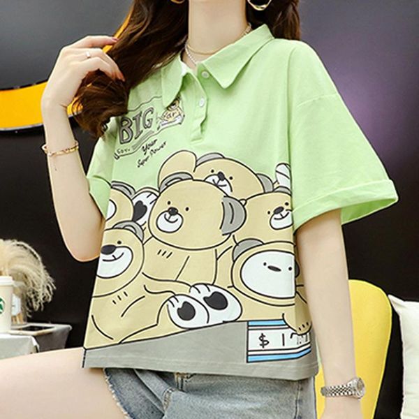 women's polos zoki white sweet shirts women print cartoon green turndown collar casual student female clothes summer fashion 2021
women's polos zoki white sweet shirts women print cartoon green turndown collar casual student female clothes summer fashion 2021