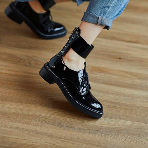 dress shoes small leather women's dark lace-up single patent spring and autumn models ladies party, Black
dress shoes small leather women's dark lace-up single patent spring and autumn models ladies party, Black