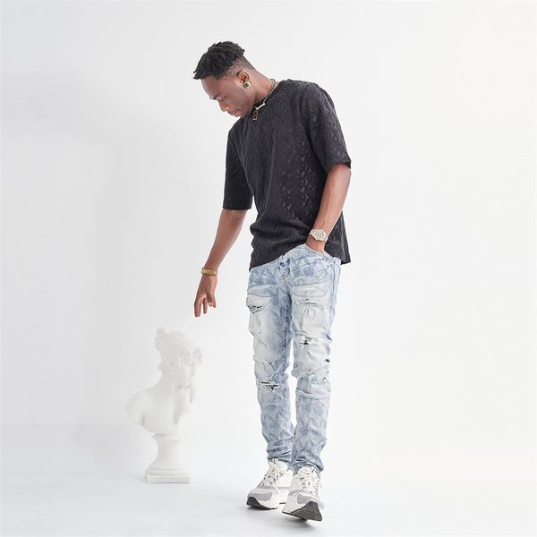 summer men rabbit printing hole ripped jeans youth casual elastic denim pencil pants streetwear slim-cut thin long trousers, Blue
summer men rabbit printing hole ripped jeans youth casual elastic denim pencil pants streetwear slim-cut thin long trousers, Blue