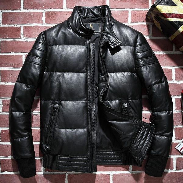 men's leather & faux winter genuie sheepskin jacket men white duck down coat man's warm clothes biker jackets chaquetas hombre 103, Black
men's leather & faux winter genuie sheepskin jacket men white duck down coat man's warm clothes biker jackets chaquetas hombre 103, Black