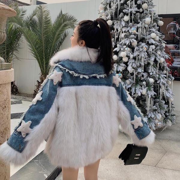women's fur & faux stitched denim jacket warm real outer winter coat female basic windbreaker overcoat with zipper chic design, Black
women's fur & faux stitched denim jacket warm real outer winter coat female basic windbreaker overcoat with zipper chic design, Black
