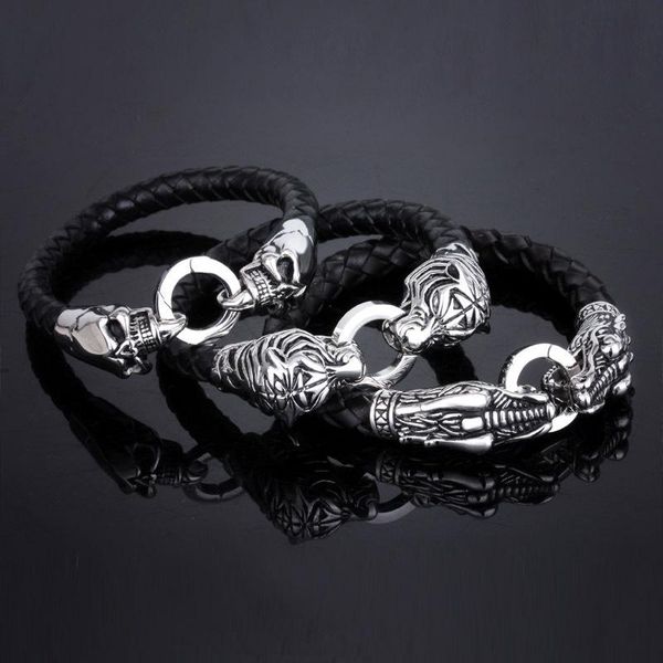 men's trend titanium steel bracelet double faucet bracelet woven genuine leather stainless steel, Black
men's trend titanium steel bracelet double faucet bracelet woven genuine leather stainless steel, Black