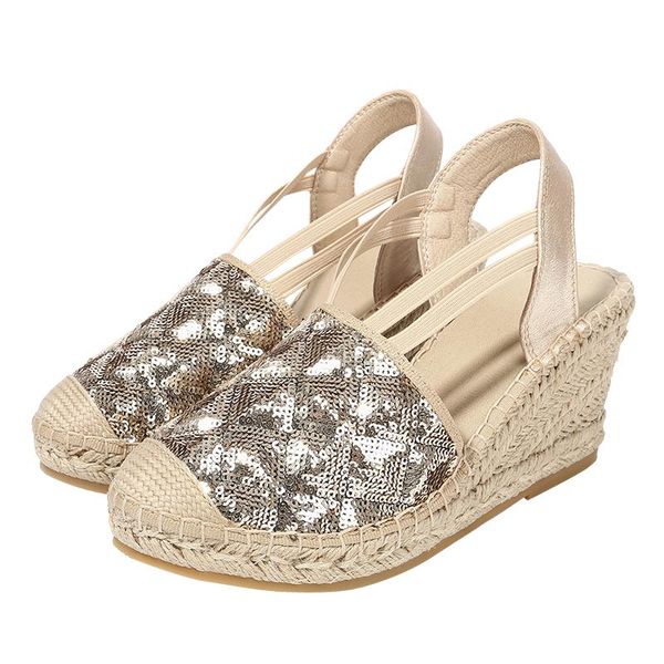 canvas sequined wedge women's sandals summer baotou straw high heel fisherman shoes women 2021 gladiat heels, Black
canvas sequined wedge women's sandals summer baotou straw high heel fisherman shoes women 2021 gladiat heels, Black