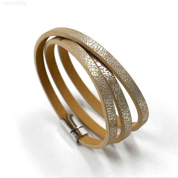 luxury personalized pu leather three circle magnetic buckle multi-layer winding men's and women's fashion hand designer jewelrymen, Golden;silver