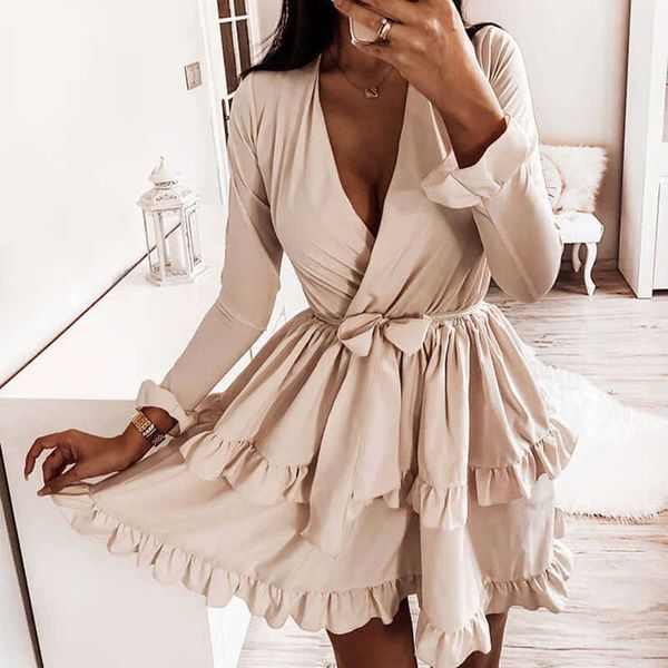 cvyataya new arrived flared sleeves ruffles v neck dress women spring autumn long sleeve a-line solid sashes mini dresses 210608, Black;gray
cvyataya new arrived flared sleeves ruffles v neck dress women spring autumn long sleeve a-line solid sashes mini dresses 210608, Black;gray