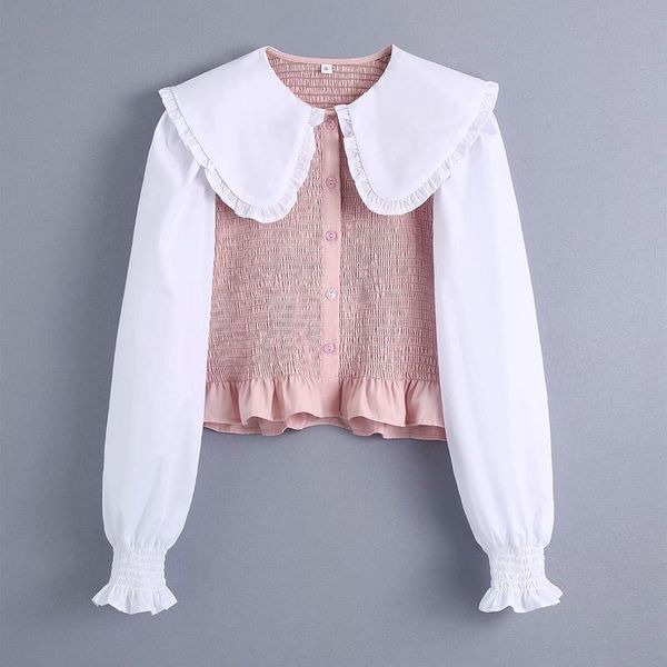 women's blouses & shirts doll collar stitching long-sleeved sweet single-breasted stretch chic female shirt korean style cute and simpl, White
women's blouses & shirts doll collar stitching long-sleeved sweet single-breasted stretch chic female shirt korean style cute and simpl, White