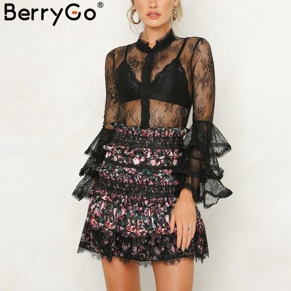 women's blouses & shirts berrygo black lace blouse shirt women ruffles flare sleeve see through mesh plus size evening party female, White
women's blouses & shirts berrygo black lace blouse shirt women ruffles flare sleeve see through mesh plus size evening party female, White