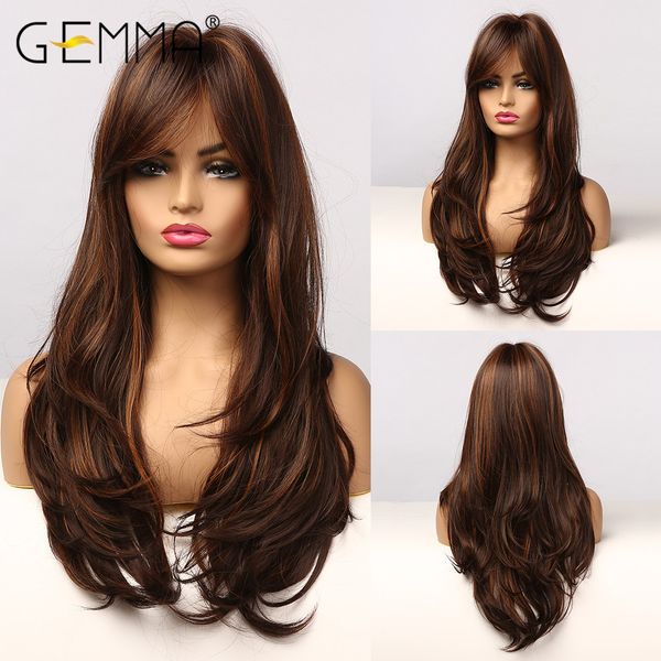 synthetic long wavy dark brown golden highlight wig for black women african american cosplay wig with bangs heat resistant
synthetic long wavy dark brown golden highlight wig for black women african american cosplay wig with bangs heat resistant