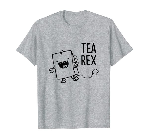 funny pun art tshirt cute tea rex dinosaur tea bag, White;black