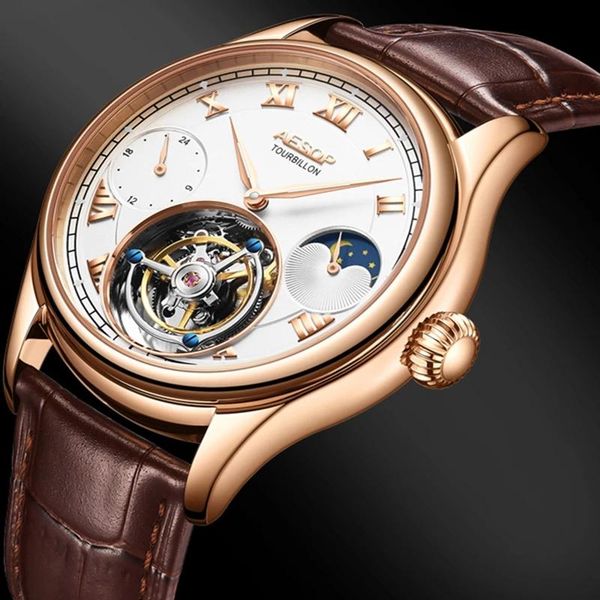 wristwatches aesop mechanical watches sapphire tourbillon wrist watch for men skeleton vintage men's luxury waterproof auto date clock, Slivery;brown
wristwatches aesop mechanical watches sapphire tourbillon wrist watch for men skeleton vintage men's luxury waterproof auto date clock, Slivery;brown