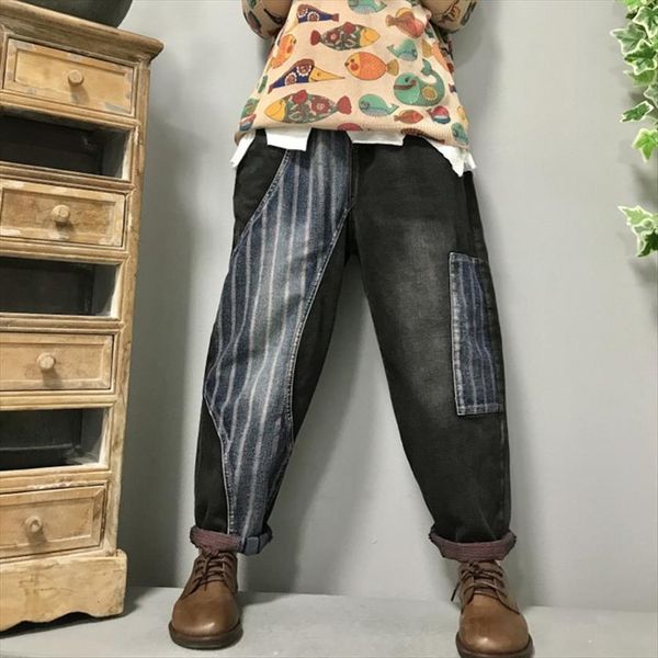 autumn fashion stripe patchwork women jean baggy harem pants elastic waist loose casual hip hop streetwear denim trouser, Blue
autumn fashion stripe patchwork women jean baggy harem pants elastic waist loose casual hip hop streetwear denim trouser, Blue