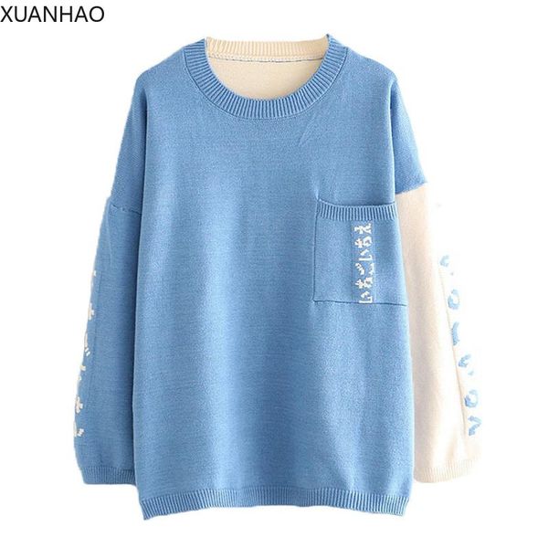 women's sweaters women japan style letter embroidery harakuju sweater long sleeve o-neck pocket knitted pullover 2021 autumn clothes, White;black
women's sweaters women japan style letter embroidery harakuju sweater long sleeve o-neck pocket knitted pullover 2021 autumn clothes, White;black